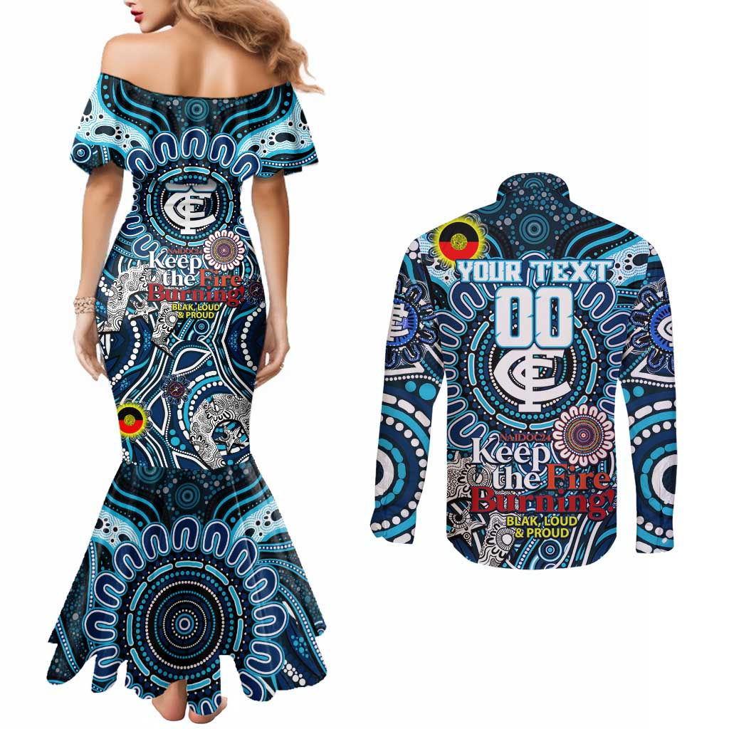 Custom Carlton Blues NAIDOC Week 2024 Couples Matching Mermaid Dress and Long Sleeve Button Shirt Mascot Football
