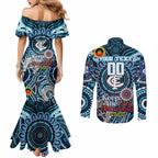 Custom Carlton Blues NAIDOC Week 2024 Couples Matching Mermaid Dress and Long Sleeve Button Shirt Mascot Football
