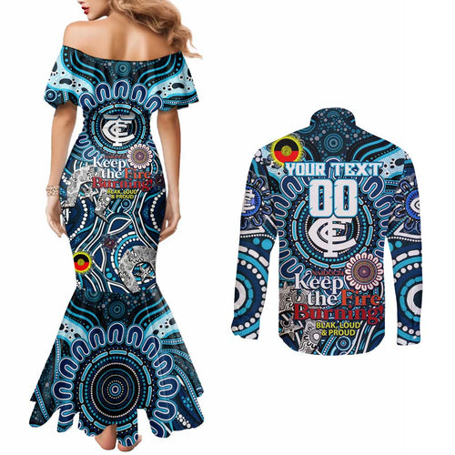 Custom Carlton Blues NAIDOC Week 2024 Couples Matching Mermaid Dress and Long Sleeve Button Shirt Mascot Football