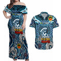 Custom Carlton Blues NAIDOC Week 2024 Couples Matching Off Shoulder Maxi Dress and Hawaiian Shirt Mascot Football