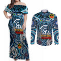 Custom Carlton Blues NAIDOC Week 2024 Couples Matching Off Shoulder Maxi Dress and Long Sleeve Button Shirt Mascot Football