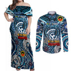 Custom Carlton Blues NAIDOC Week 2024 Couples Matching Off Shoulder Maxi Dress and Long Sleeve Button Shirt Mascot Football