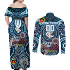 Custom Carlton Blues NAIDOC Week 2024 Couples Matching Off Shoulder Maxi Dress and Long Sleeve Button Shirt Mascot Football