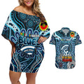 Custom Carlton Blues NAIDOC Week 2024 Couples Matching Off Shoulder Short Dress and Hawaiian Shirt Mascot Football