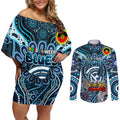 Custom Carlton Blues NAIDOC Week 2024 Couples Matching Off Shoulder Short Dress and Long Sleeve Button Shirt Mascot Football