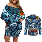 Custom Carlton Blues NAIDOC Week 2024 Couples Matching Off Shoulder Short Dress and Long Sleeve Button Shirt Mascot Football