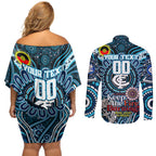 Custom Carlton Blues NAIDOC Week 2024 Couples Matching Off Shoulder Short Dress and Long Sleeve Button Shirt Mascot Football