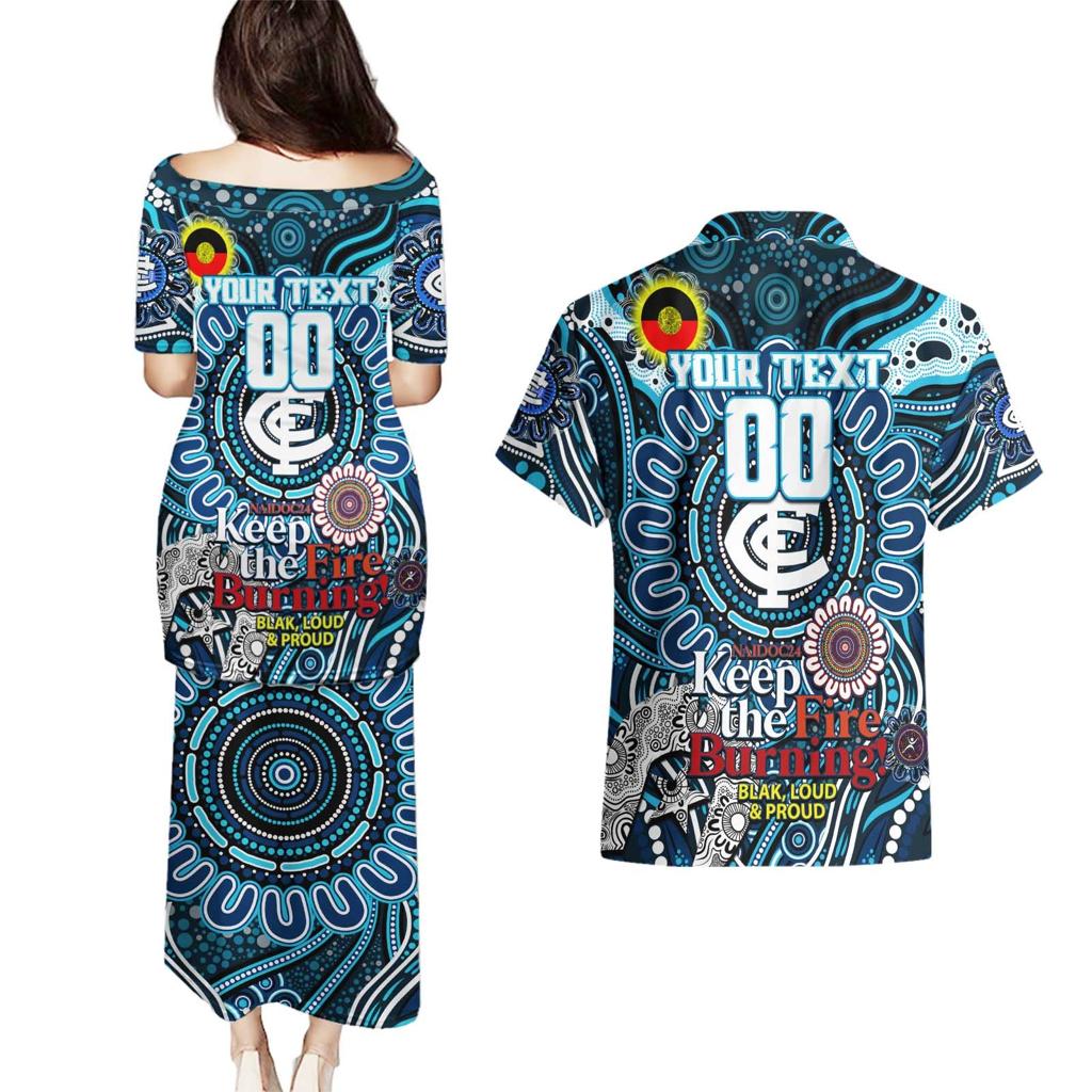 Custom Carlton Blues NAIDOC Week 2024 Couples Matching Puletasi and Hawaiian Shirt Mascot Football