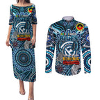 Custom Carlton Blues NAIDOC Week 2024 Couples Matching Puletasi and Long Sleeve Button Shirt Mascot Football