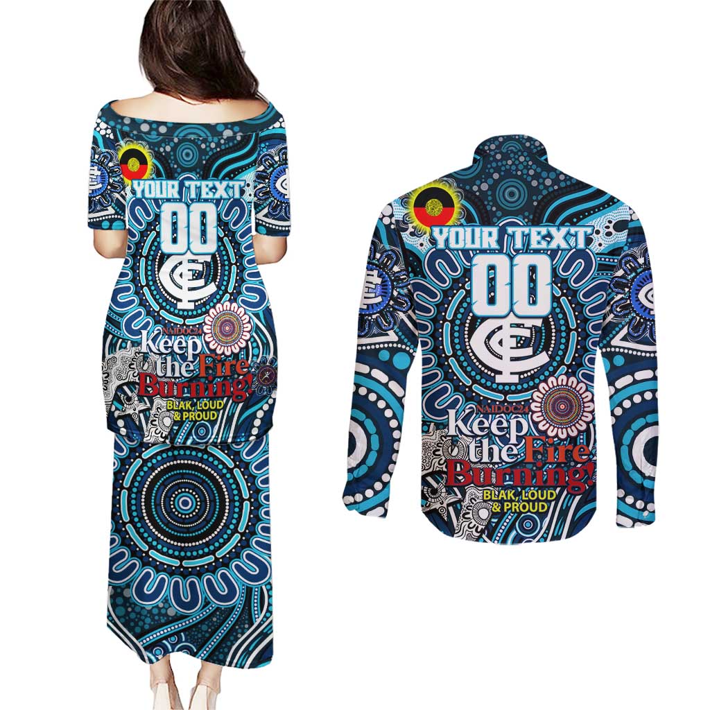 Custom Carlton Blues NAIDOC Week 2024 Couples Matching Puletasi and Long Sleeve Button Shirt Mascot Football