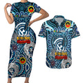 Custom Carlton Blues NAIDOC Week 2024 Couples Matching Short Sleeve Bodycon Dress and Hawaiian Shirt Mascot Football