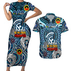 Custom Carlton Blues NAIDOC Week 2024 Couples Matching Short Sleeve Bodycon Dress and Hawaiian Shirt Mascot Football