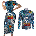 Custom Carlton Blues NAIDOC Week 2024 Couples Matching Short Sleeve Bodycon Dress and Long Sleeve Button Shirt Mascot Football
