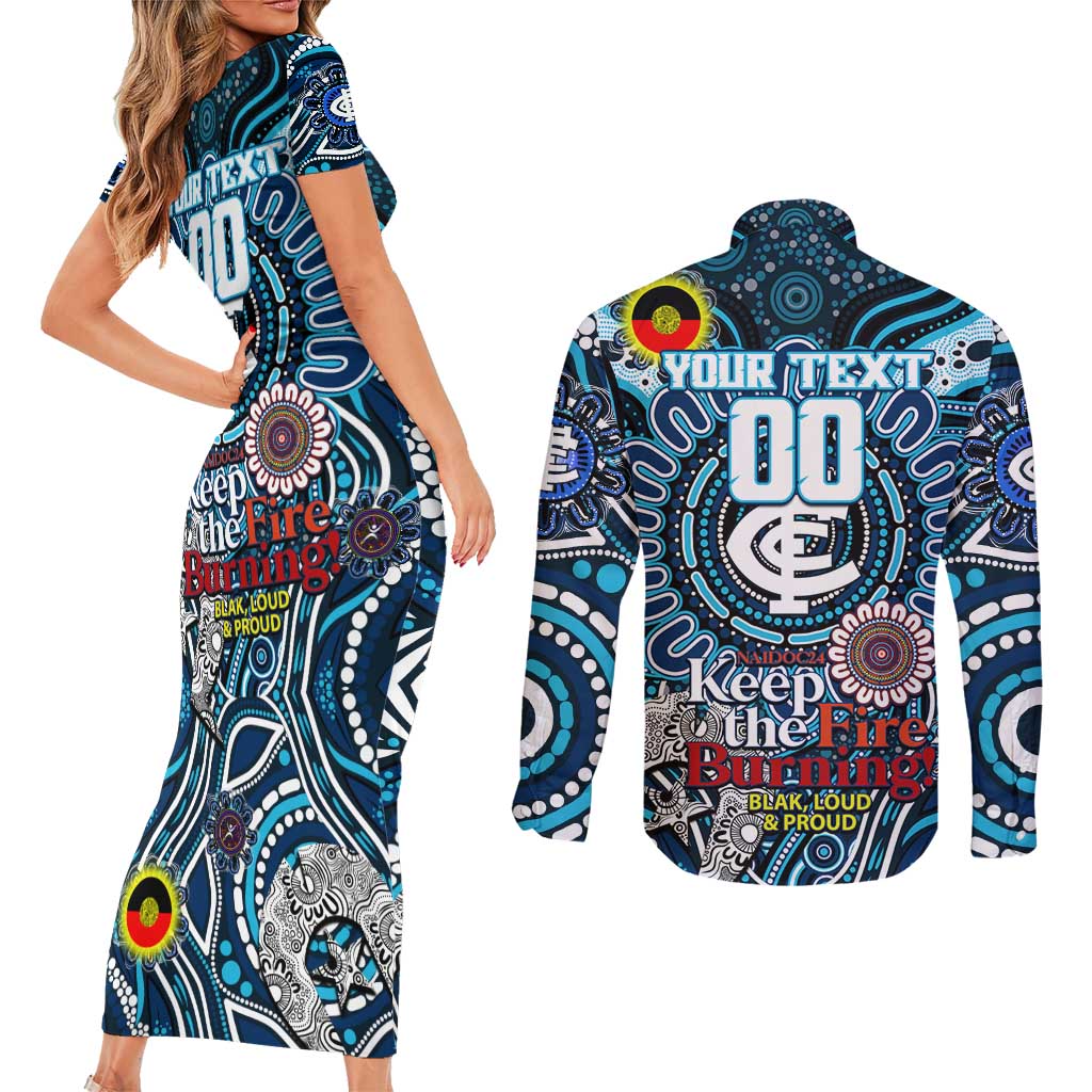 Custom Carlton Blues NAIDOC Week 2024 Couples Matching Short Sleeve Bodycon Dress and Long Sleeve Button Shirt Mascot Football