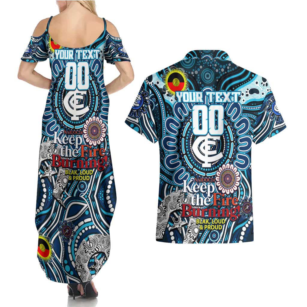 Custom Carlton Blues NAIDOC Week 2024 Couples Matching Summer Maxi Dress and Hawaiian Shirt Mascot Football