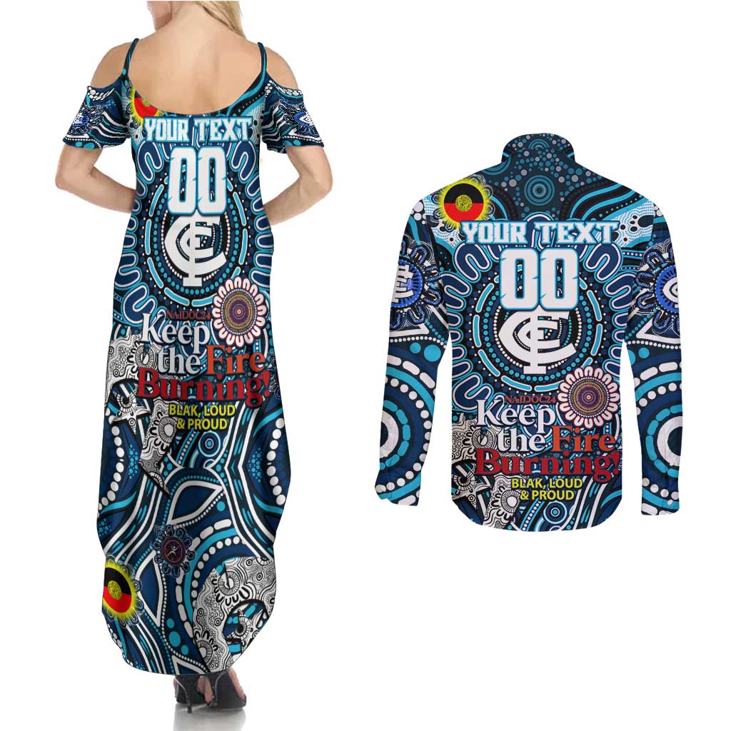 Custom Carlton Blues NAIDOC Week 2024 Couples Matching Summer Maxi Dress and Long Sleeve Button Shirt Mascot Football