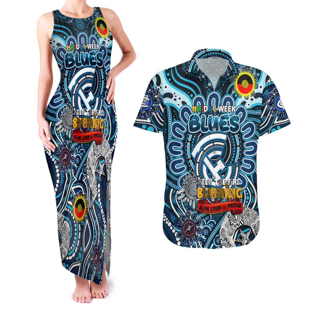 Custom Carlton Blues NAIDOC Week 2024 Couples Matching Tank Maxi Dress and Hawaiian Shirt Mascot Football
