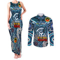 Custom Carlton Blues NAIDOC Week 2024 Couples Matching Tank Maxi Dress and Long Sleeve Button Shirt Mascot Football
