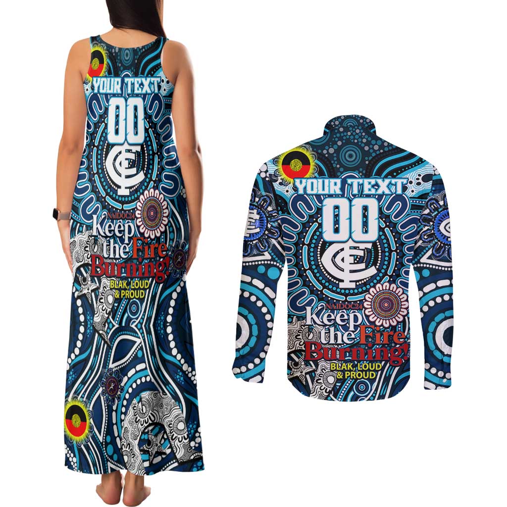 Custom Carlton Blues NAIDOC Week 2024 Couples Matching Tank Maxi Dress and Long Sleeve Button Shirt Mascot Football