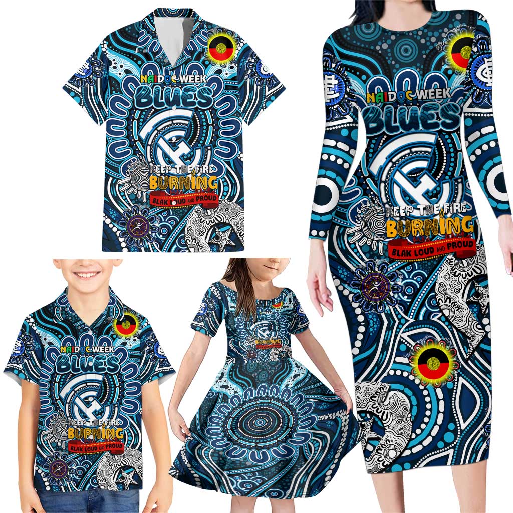 Custom Carlton Blues NAIDOC Week 2024 Family Matching Long Sleeve Bodycon Dress and Hawaiian Shirt Mascot Football