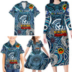 Custom Carlton Blues NAIDOC Week 2024 Family Matching Long Sleeve Bodycon Dress and Hawaiian Shirt Mascot Football