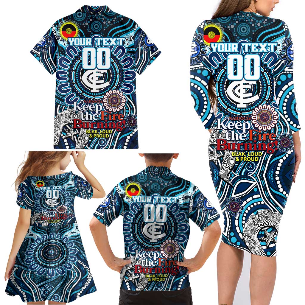 Custom Carlton Blues NAIDOC Week 2024 Family Matching Long Sleeve Bodycon Dress and Hawaiian Shirt Mascot Football