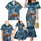 Custom Carlton Blues NAIDOC Week 2024 Family Matching Mermaid Dress and Hawaiian Shirt Mascot Football
