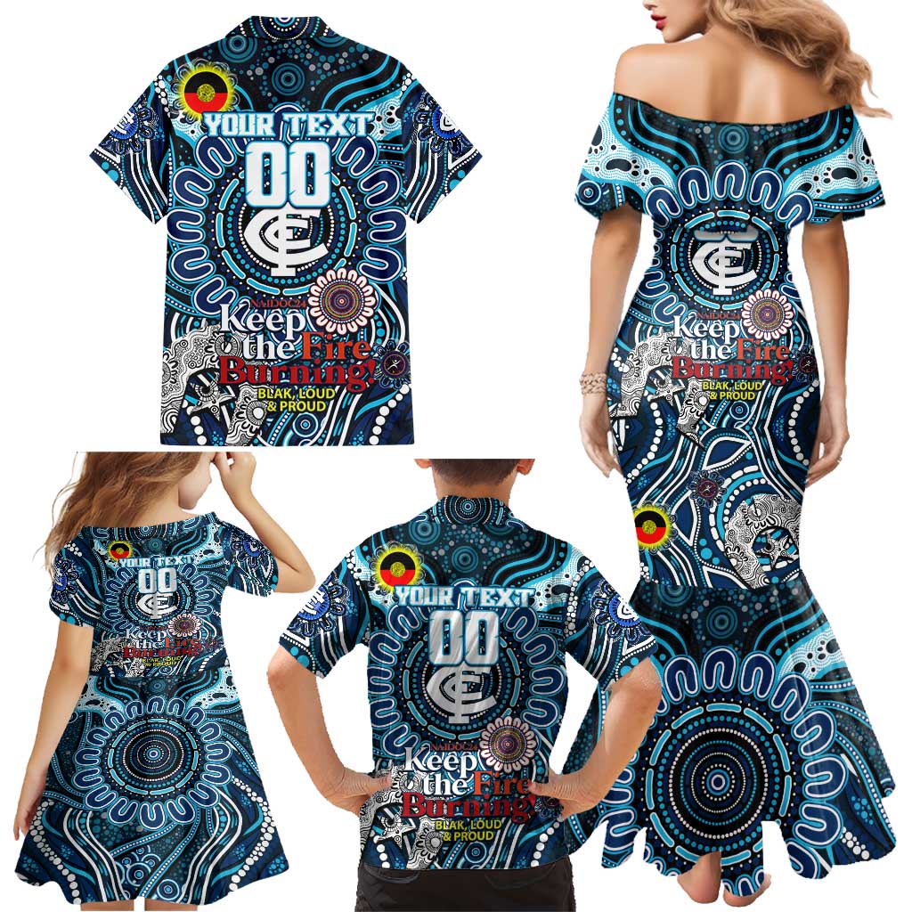 Custom Carlton Blues NAIDOC Week 2024 Family Matching Mermaid Dress and Hawaiian Shirt Mascot Football