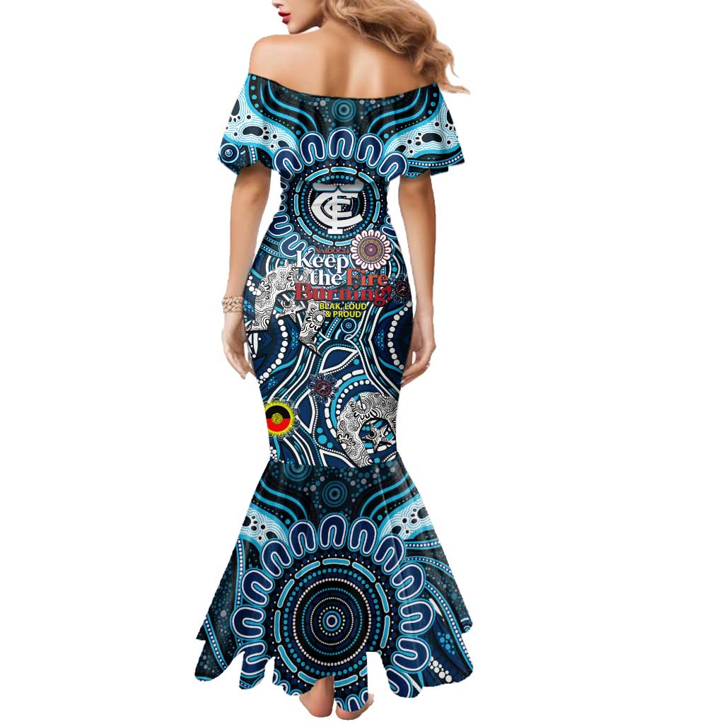 Custom Carlton Blues NAIDOC Week 2024 Family Matching Mermaid Dress and Hawaiian Shirt Mascot Football