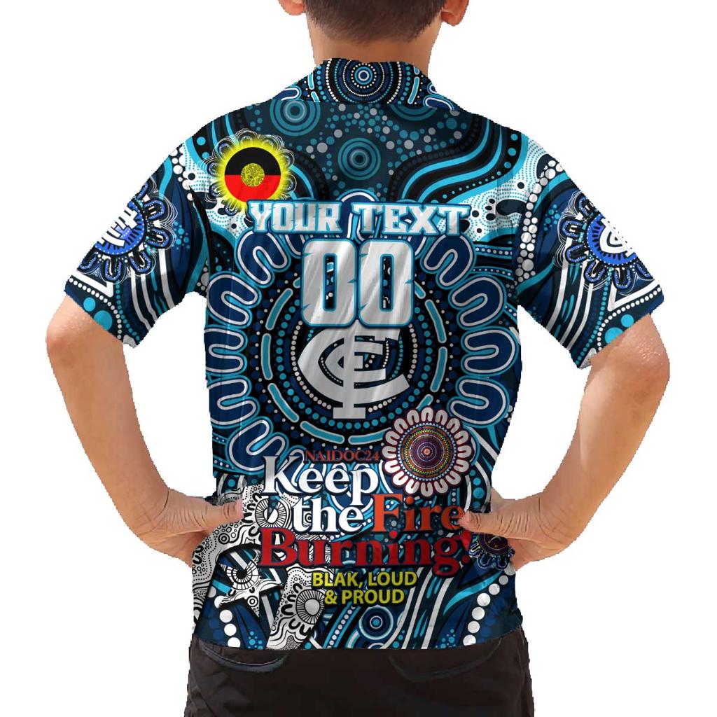 Custom Carlton Blues NAIDOC Week 2024 Family Matching Off The Shoulder Long Sleeve Dress and Hawaiian Shirt Mascot Football