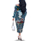 Custom Carlton Blues NAIDOC Week 2024 Family Matching Off The Shoulder Long Sleeve Dress and Hawaiian Shirt Mascot Football