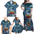 Custom Carlton Blues NAIDOC Week 2024 Family Matching Off Shoulder Maxi Dress and Hawaiian Shirt Mascot Football