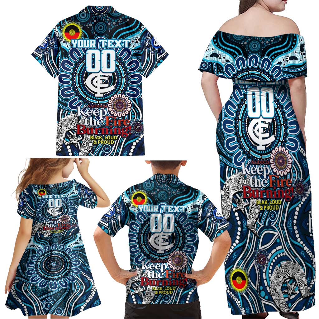 Custom Carlton Blues NAIDOC Week 2024 Family Matching Off Shoulder Maxi Dress and Hawaiian Shirt Mascot Football