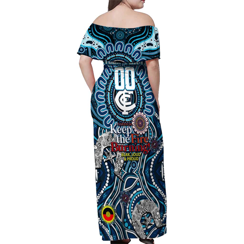 Custom Carlton Blues NAIDOC Week 2024 Family Matching Off Shoulder Maxi Dress and Hawaiian Shirt Mascot Football