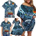 Custom Carlton Blues NAIDOC Week 2024 Family Matching Off Shoulder Short Dress and Hawaiian Shirt Mascot Football