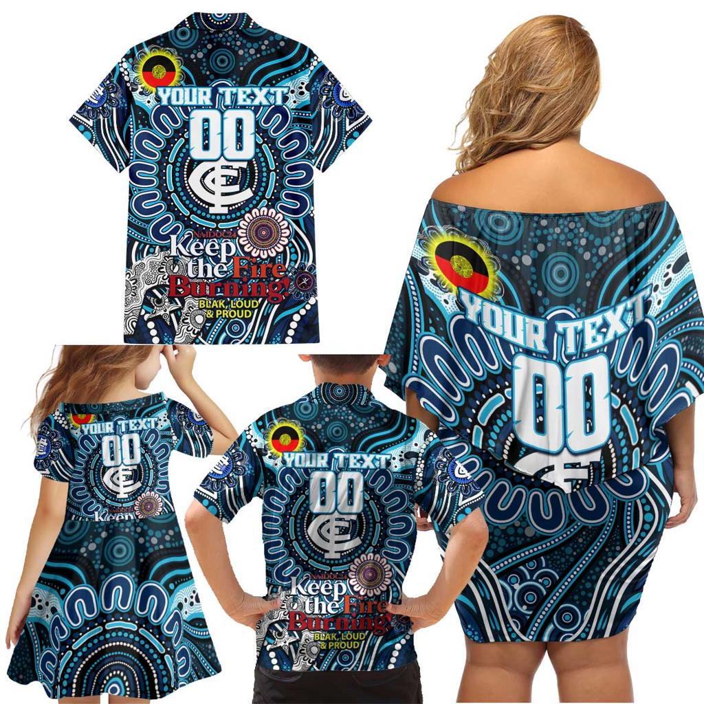 Custom Carlton Blues NAIDOC Week 2024 Family Matching Off Shoulder Short Dress and Hawaiian Shirt Mascot Football