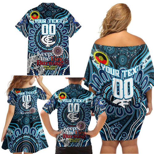 Custom Carlton Blues NAIDOC Week 2024 Family Matching Off Shoulder Short Dress and Hawaiian Shirt Mascot Football
