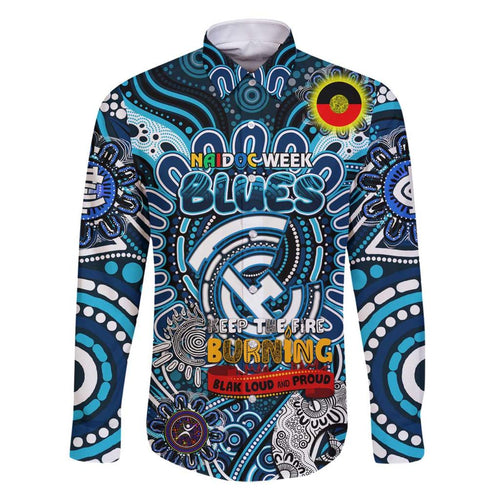 Custom Carlton Blues NAIDOC Week 2024 Family Matching Off Shoulder Short Dress and Hawaiian Shirt Mascot Football