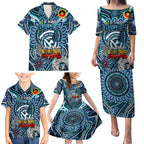 Custom Carlton Blues NAIDOC Week 2024 Family Matching Puletasi and Hawaiian Shirt Mascot Football