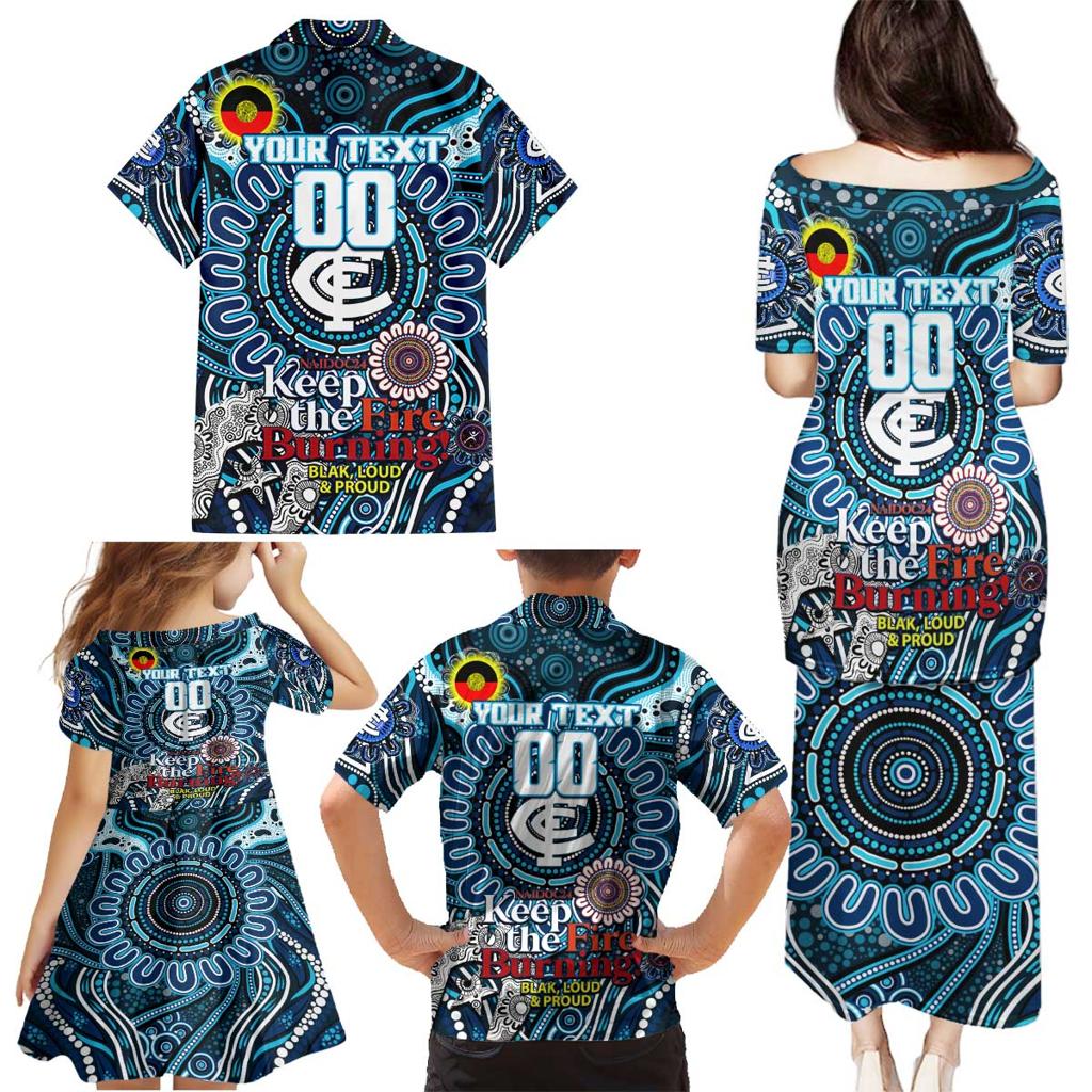 Custom Carlton Blues NAIDOC Week 2024 Family Matching Puletasi and Hawaiian Shirt Mascot Football