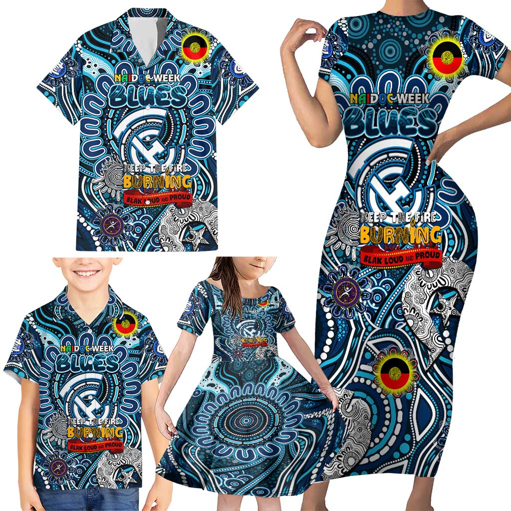 Custom Carlton Blues NAIDOC Week 2024 Family Matching Short Sleeve Bodycon Dress and Hawaiian Shirt Mascot Football
