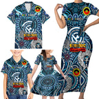 Custom Carlton Blues NAIDOC Week 2024 Family Matching Short Sleeve Bodycon Dress and Hawaiian Shirt Mascot Football