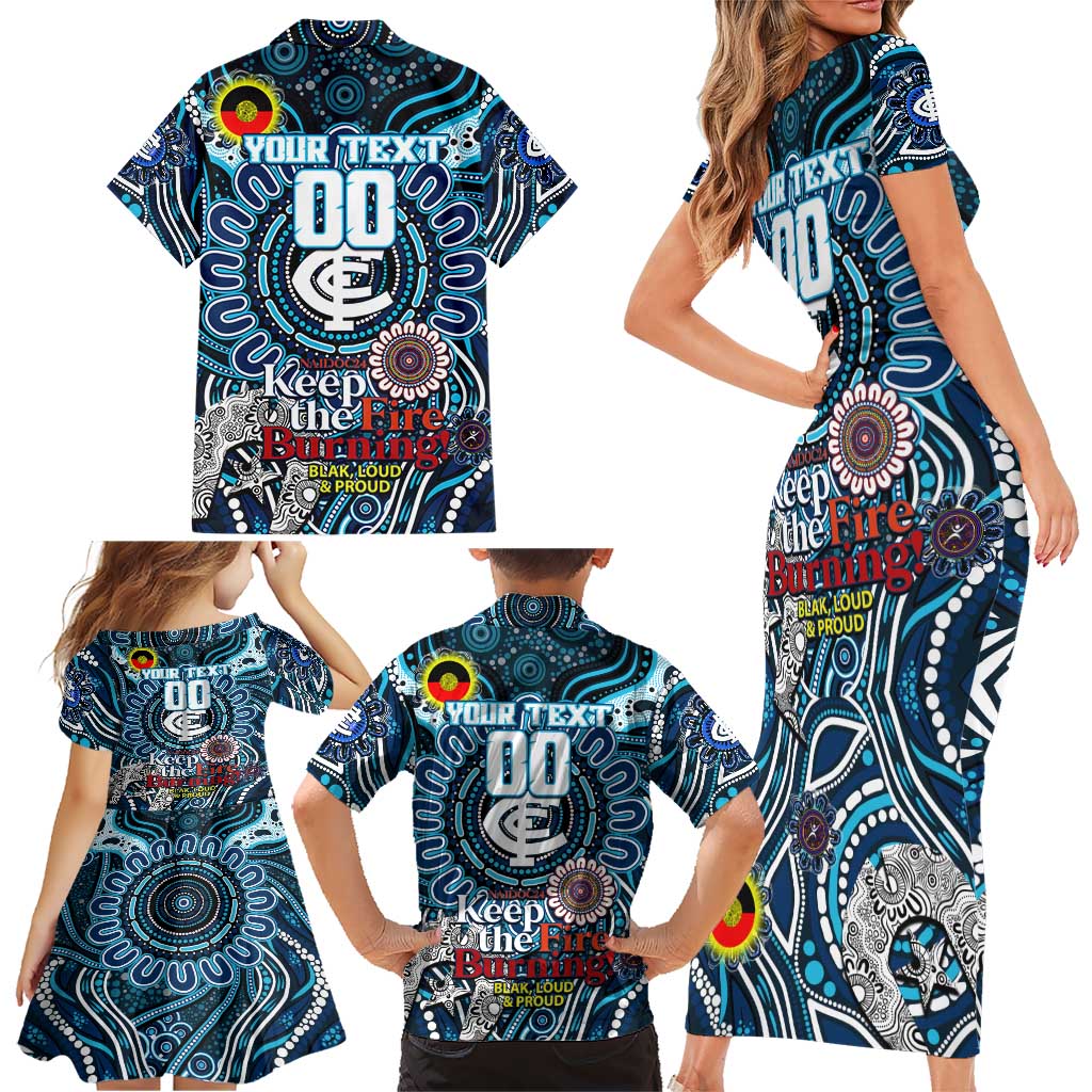 Custom Carlton Blues NAIDOC Week 2024 Family Matching Short Sleeve Bodycon Dress and Hawaiian Shirt Mascot Football