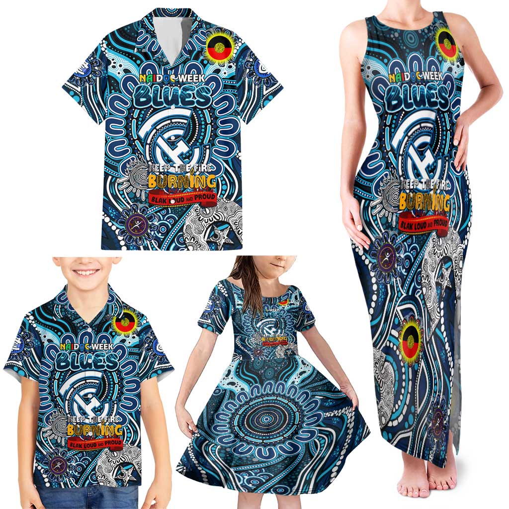 Custom Carlton Blues NAIDOC Week 2024 Family Matching Tank Maxi Dress and Hawaiian Shirt Mascot Football