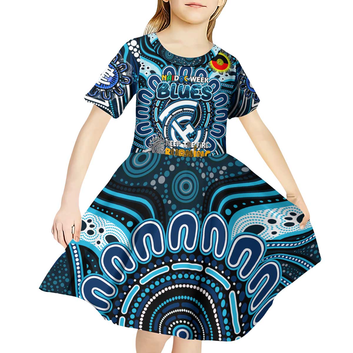 Custom Carlton Blues NAIDOC Week 2024 Kid Short Sleeve Dress Mascot Football