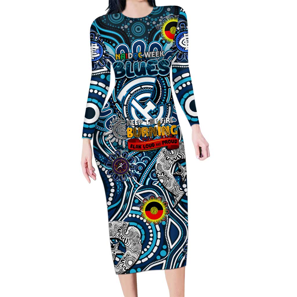 Custom Carlton Blues NAIDOC Week 2024 Long Sleeve Bodycon Dress Mascot Football