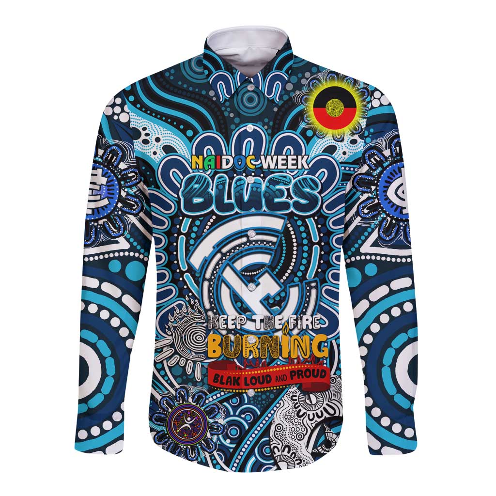 Custom Carlton Blues NAIDOC Week 2024 Long Sleeve Button Shirt Mascot Football