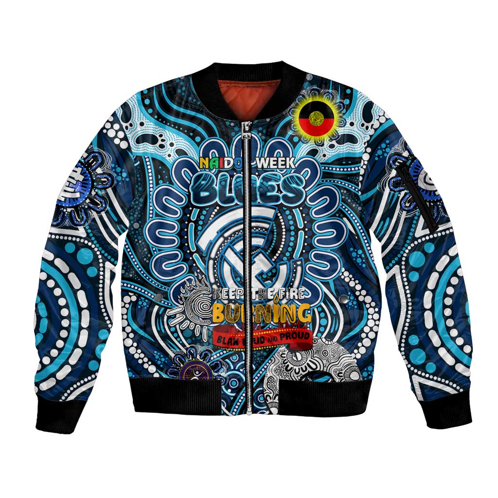 Custom Carlton Blues NAIDOC Week 2024 Sleeve Zip Bomber Jacket Mascot Football