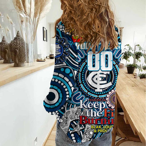 Custom Carlton Blues NAIDOC Week 2024 Women Casual Shirt Mascot Football