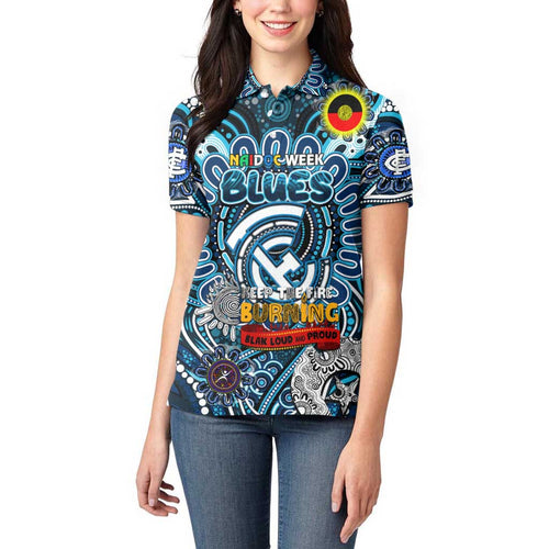 Custom Carlton Blues NAIDOC Week 2024 Women Polo Shirt Mascot Football